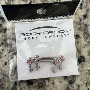 NWT 14G Pink Gem Open Key Barbell Nipple Ring Set